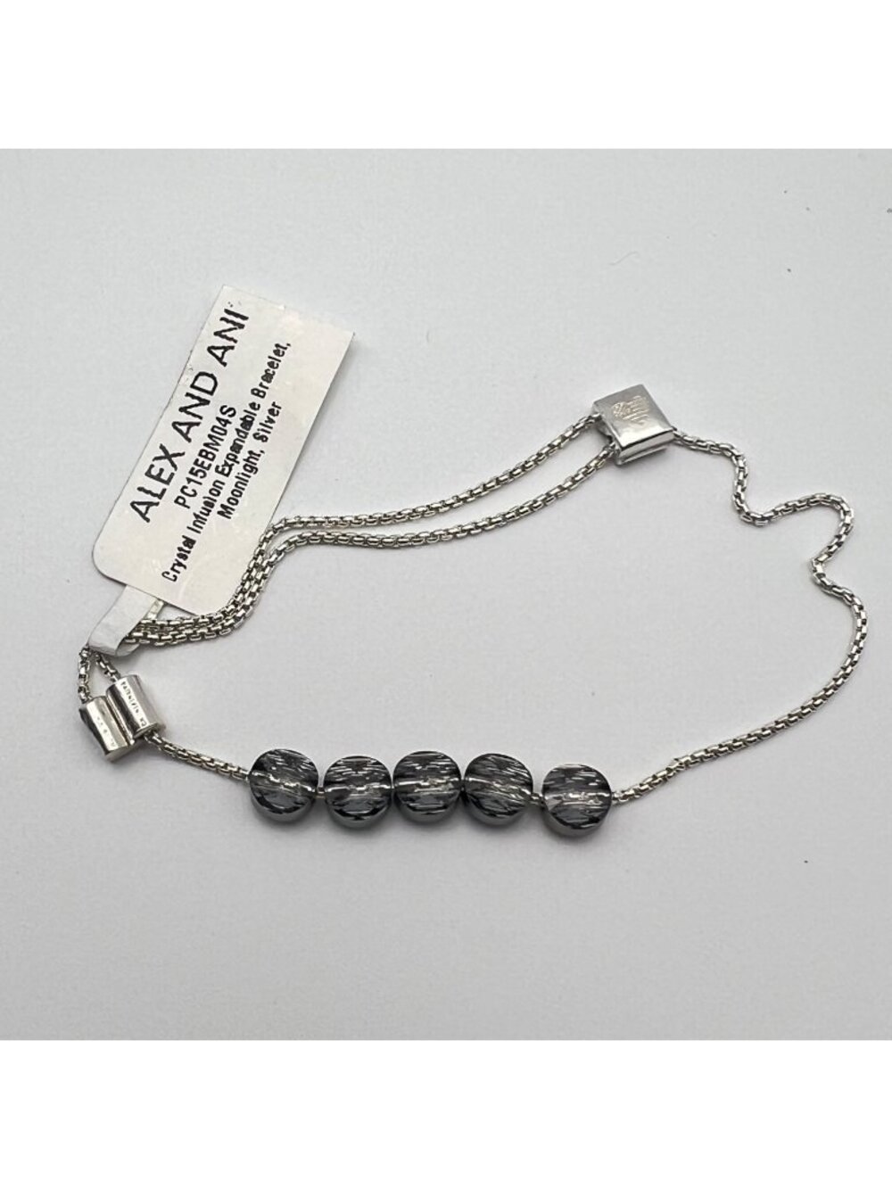 Alex Ani Sterling Silver Crystal Infusion Adjustable Bracelet Moonlight NWT